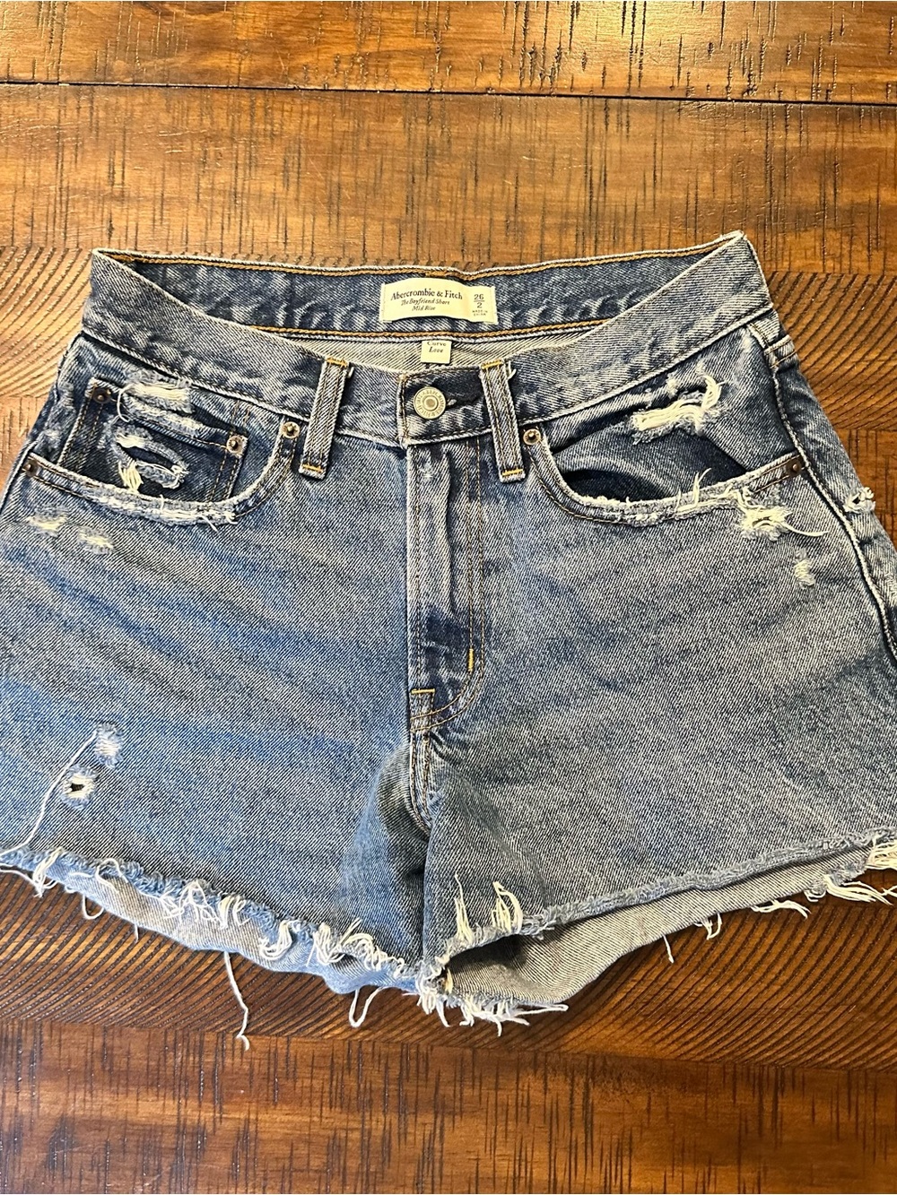Abercrombie & Fitch Light Blue Distressed Denim Shorts